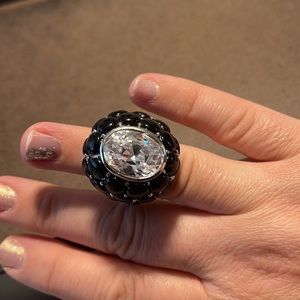 Big Black and Rhinestone Statement ring